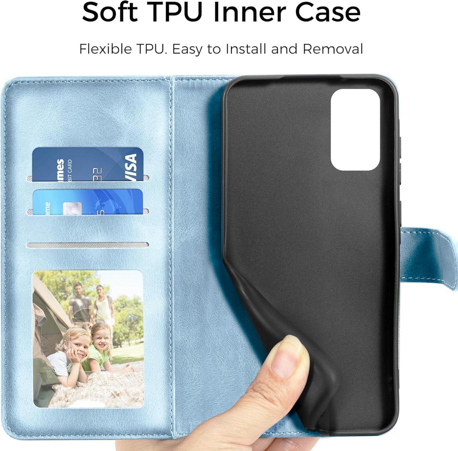 EASDNB Samsung Galaxy S20 Leder Flip Wallet Hülle Himmelblau