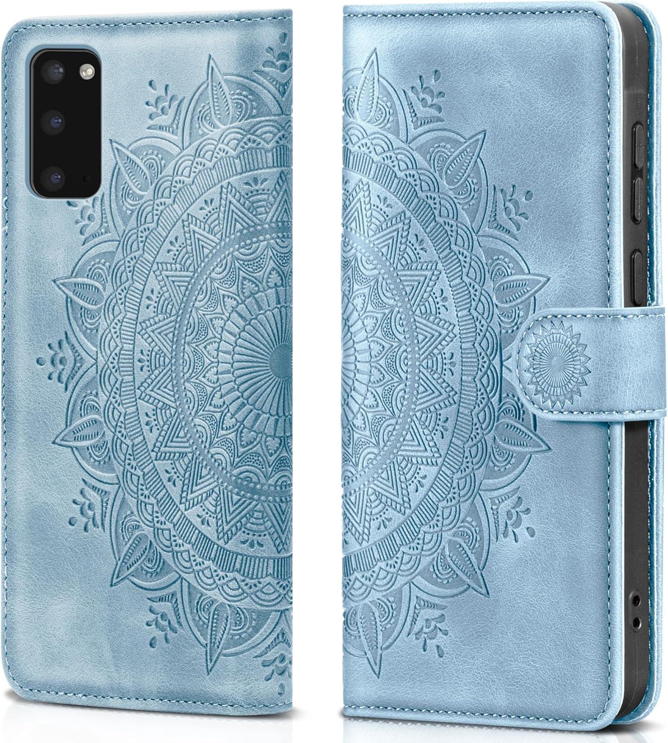 EASDNB Samsung Galaxy S20 Leder Flip Wallet Hülle Himmelblau
