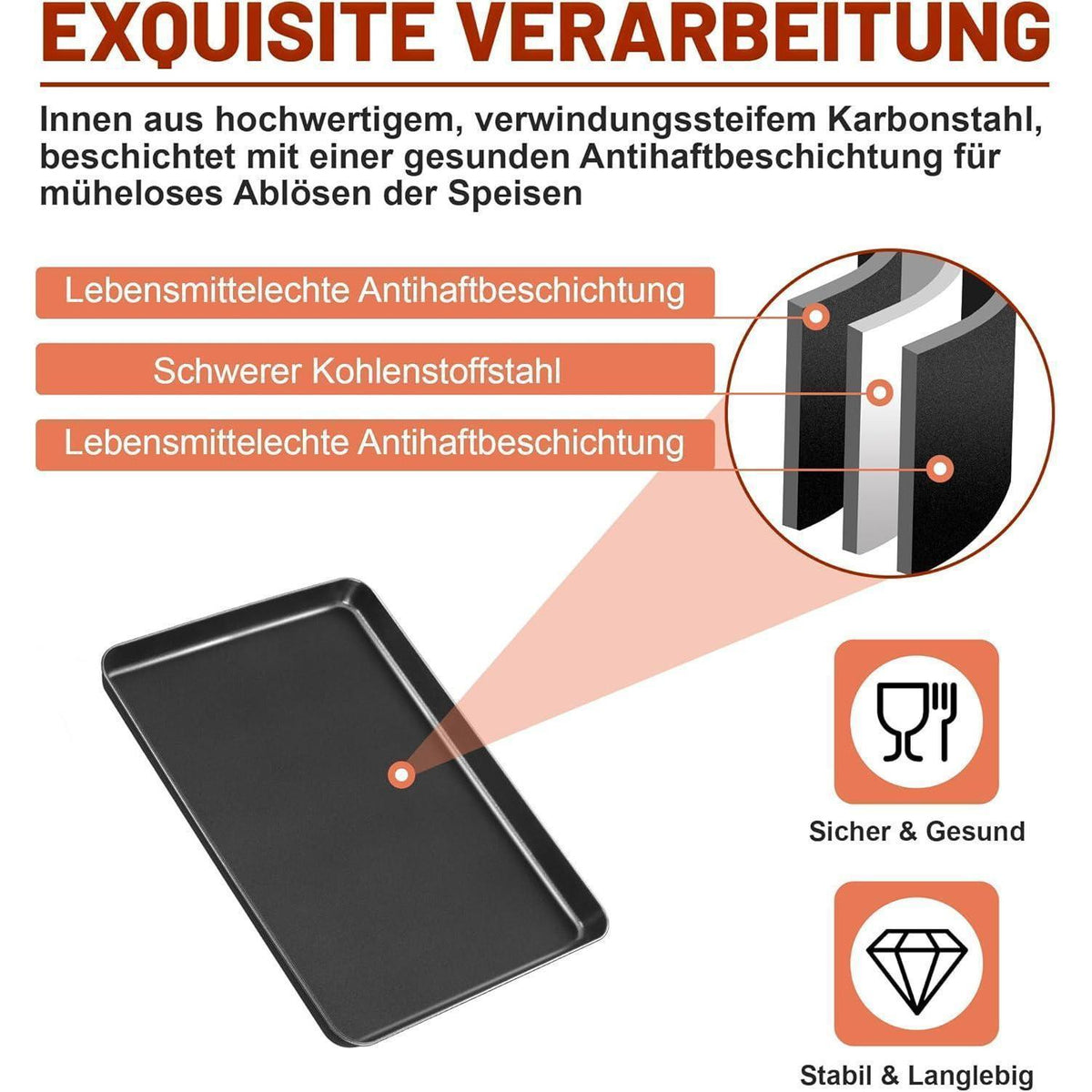 Antihaft Backblech Set | 2x 26,5x20,5cm & 1x 40,5x30,5cm