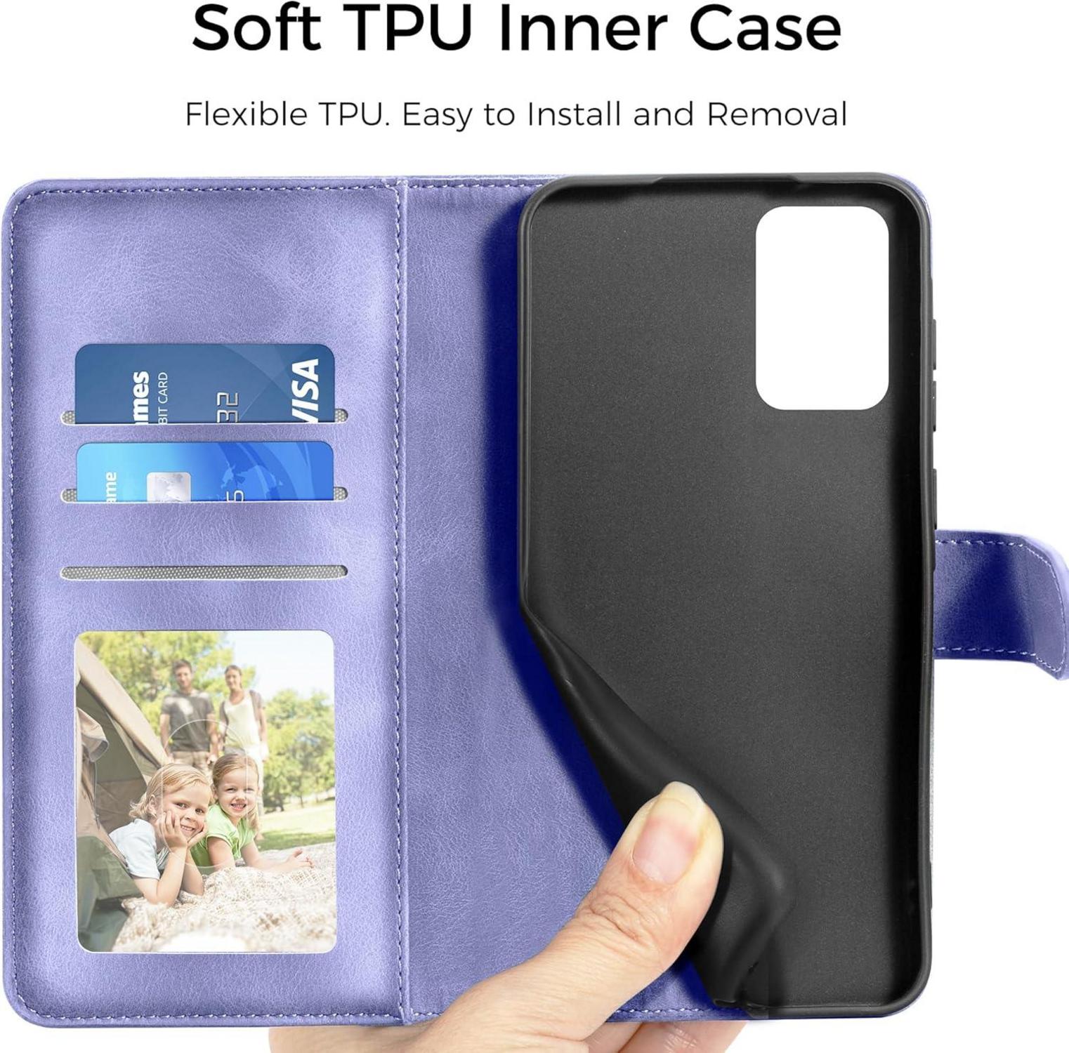 Samsung Galaxy A52S 5G Lederhülle Flipcase mit Kartenfach & Ständer, Lila