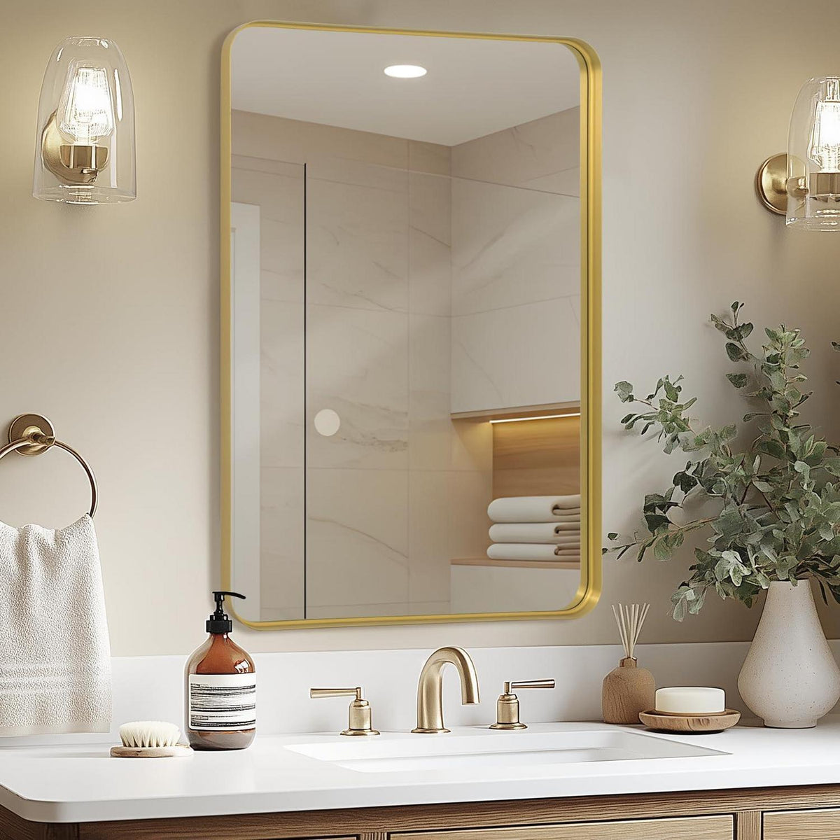 Goldener Wandspiegel 60x90 cm – Moderner Badezimmer Spiegel