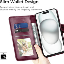 EASDNB iPhone 15 Lederhülle Flip Wallet PU Weinrot