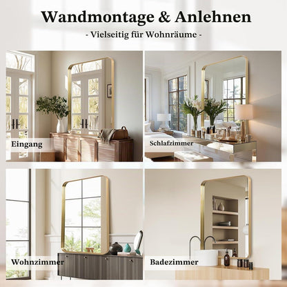 Goldener Wandspiegel 50x75 cm – Rechteckig, gebogene Ecken