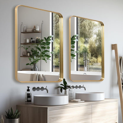 Goldener Wandspiegel 50x75 cm – Rechteckig, gebogene Ecken