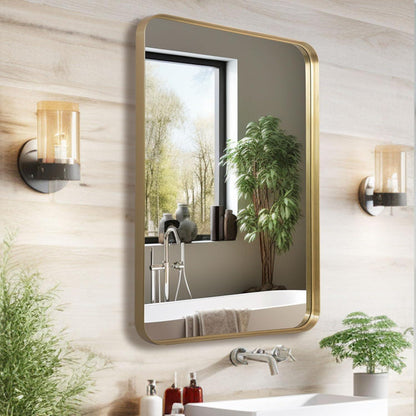 Goldener Wandspiegel 50x75 cm – Rechteckig, gebogene Ecken