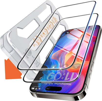 Panzerglas Schutzfolie für iPhone 15 Pro Max, 9H Härte, 2er Pack