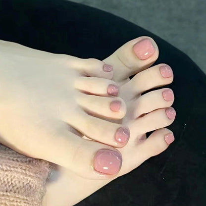 24 Stück Künstliche Fußnägel Kurz Quadratische Nude Rosa Acryl Full
