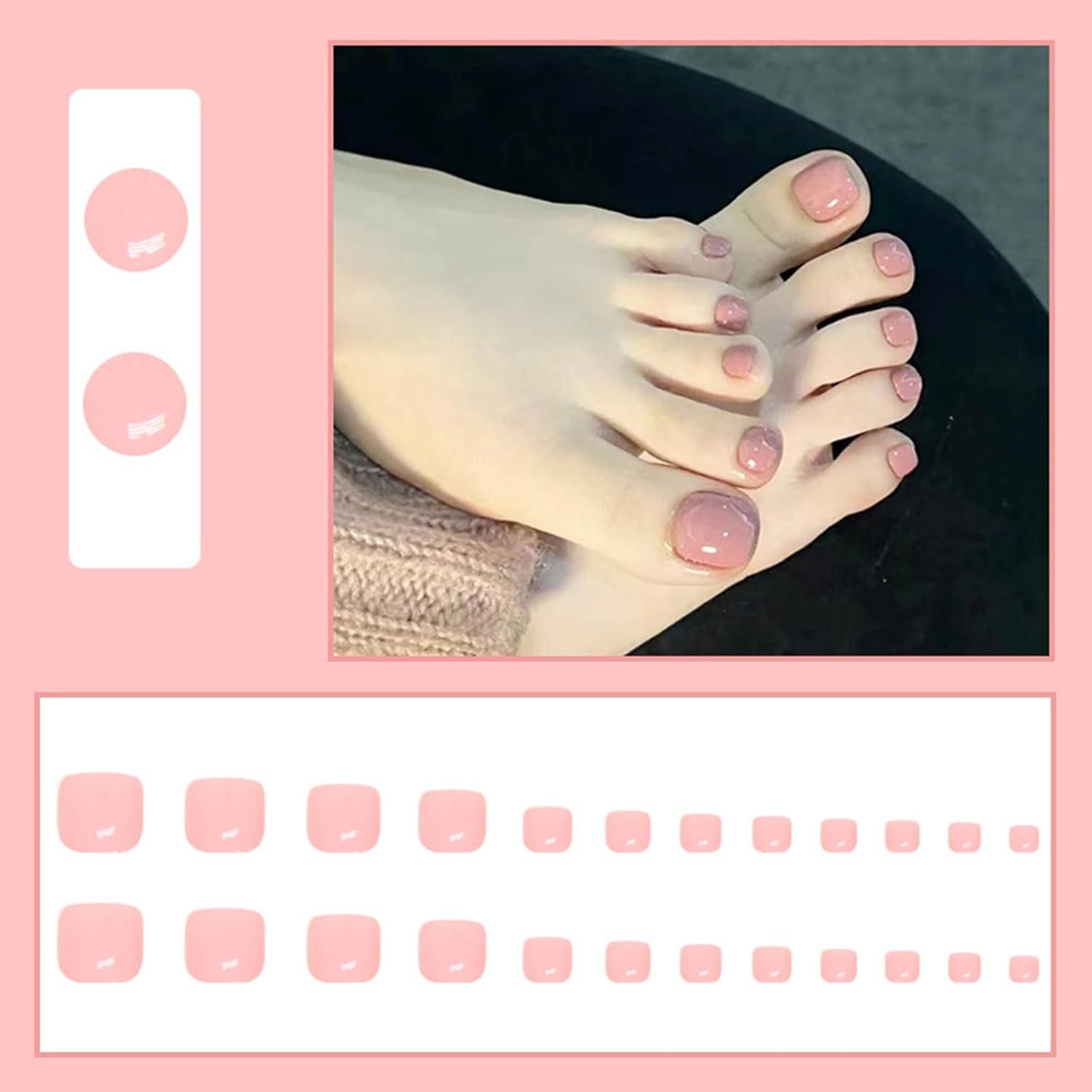 24er Set Künstliche Fußnägel in Nude Rosa, Quadratisch, Kurz