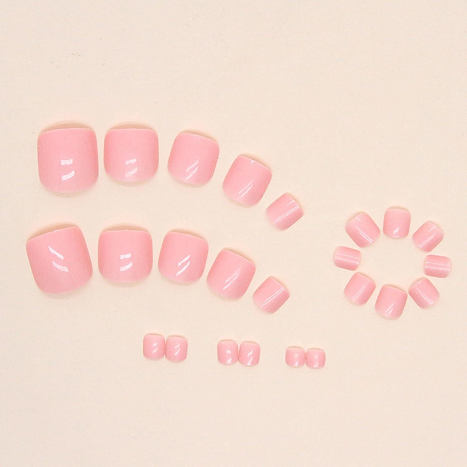 24 Stück Künstliche Fußnägel Kurz Quadratische Nude Rosa Acryl Full