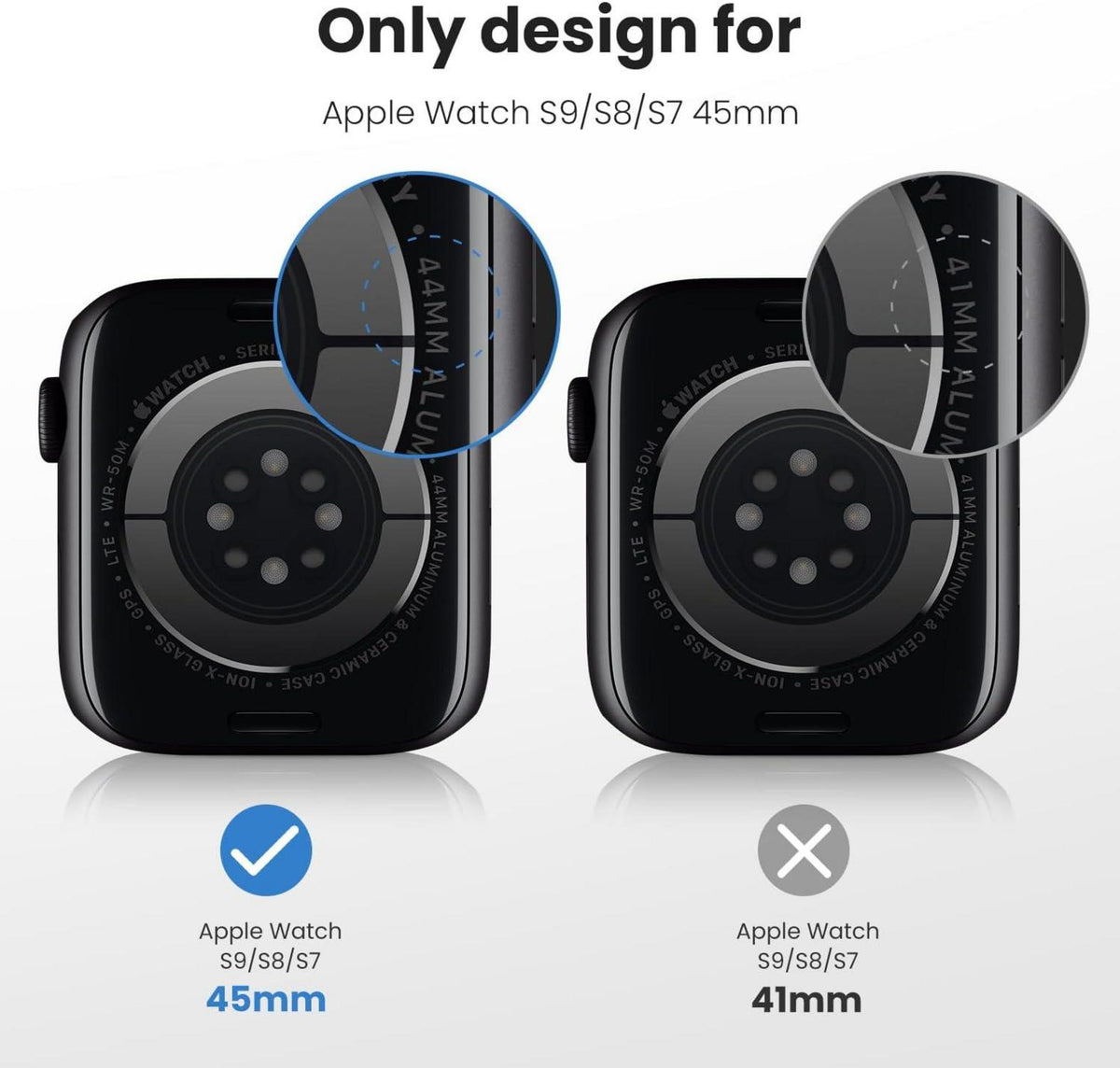 Schutzfolie für Apple Watch Series 9/8/7 45mm Panzerfolie Schwarz
