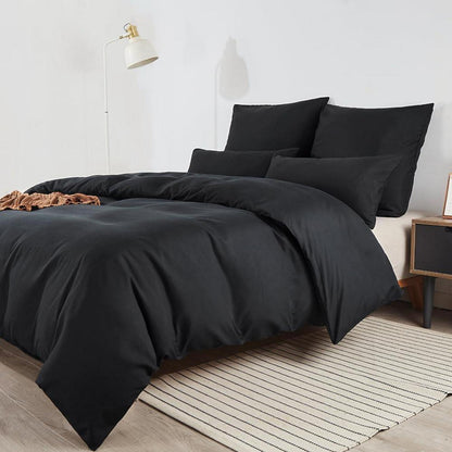 Bettwäsche-Set Mikrofaser 180x200 cm Schwarz Bügelfrei