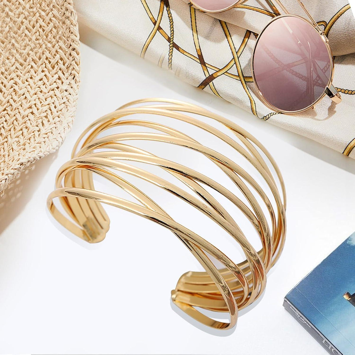 Breiter Gold Armreif Damen Verstellbar Offen Manschette Armband