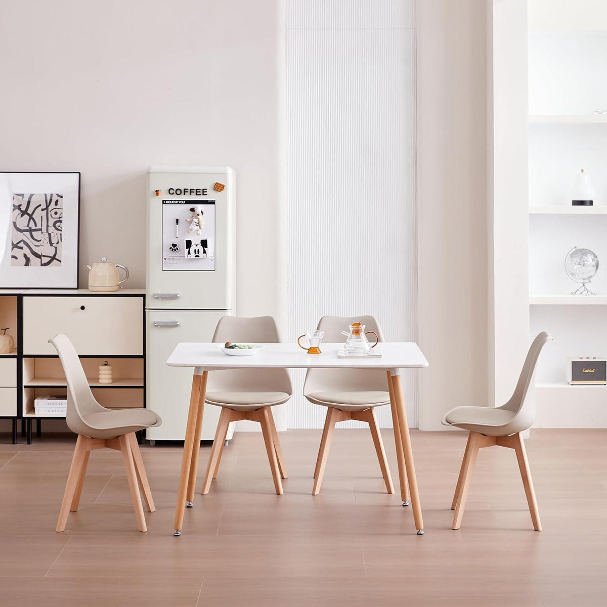 6er Set Esszimmerstühle Modern, Khaki, Buchenbeine