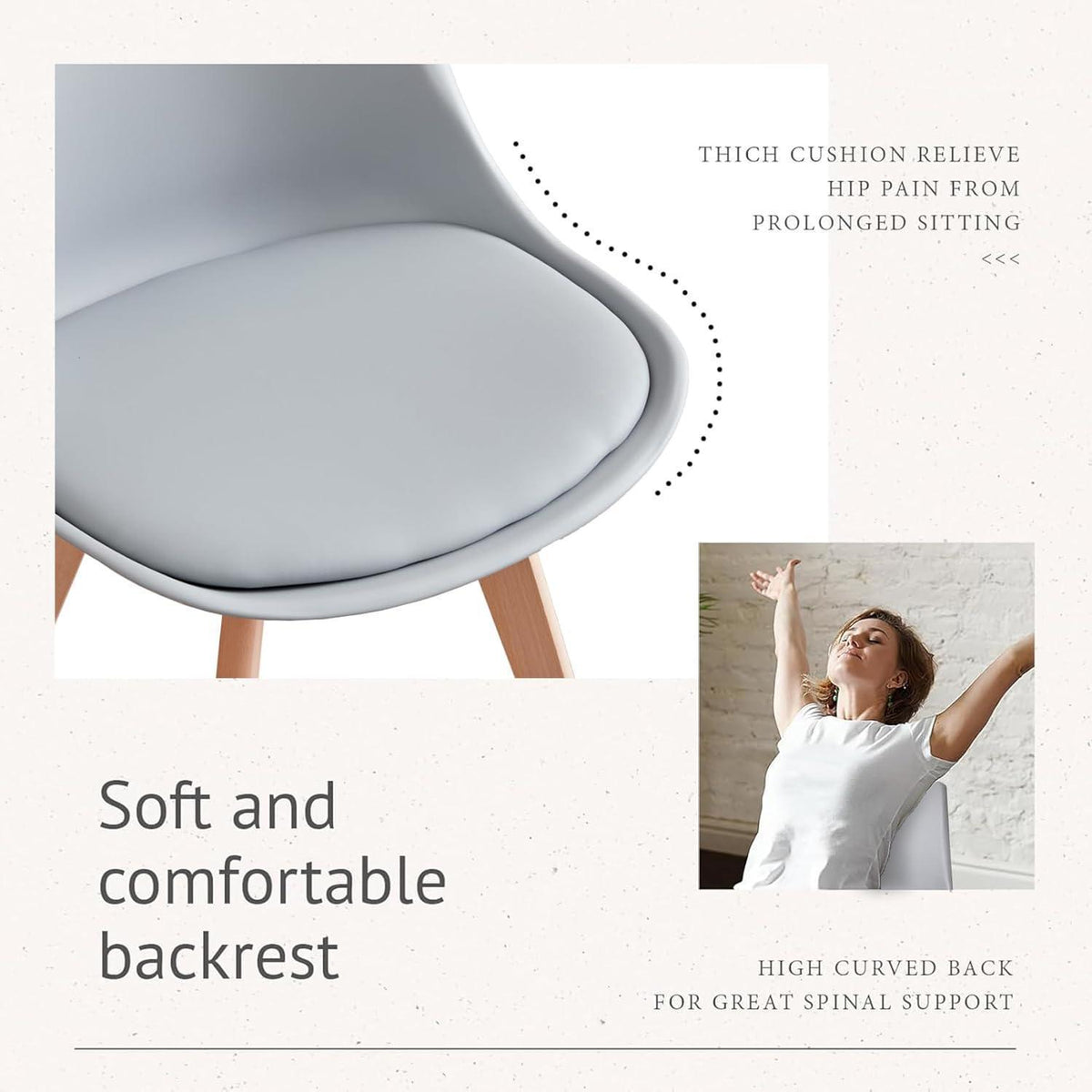 2er-Set Esszimmerstühle Grau – Nordischer Stil mit Buche Beinen