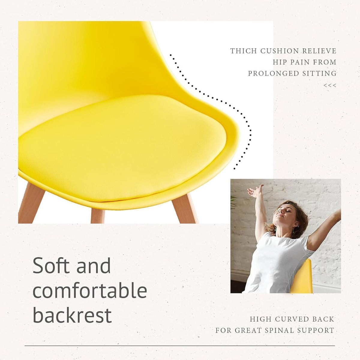 6er Set Esszimmerstühle Modern Gelb mit Buchenbeinen