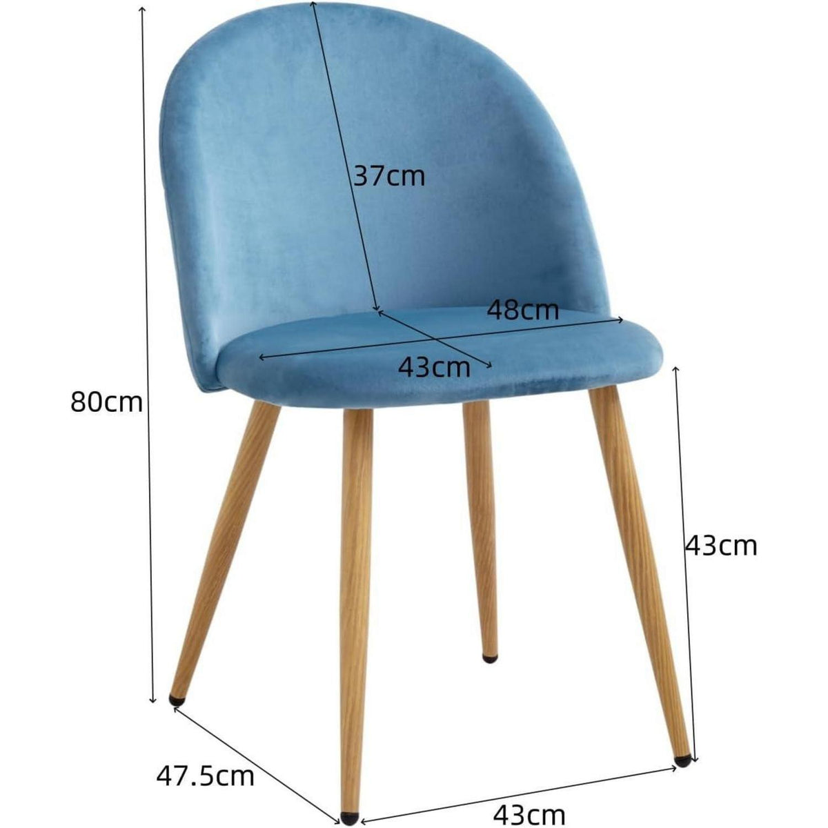 2 Esszimmerstühle Samt, Metallbeine, verstellbare Füße – Blau