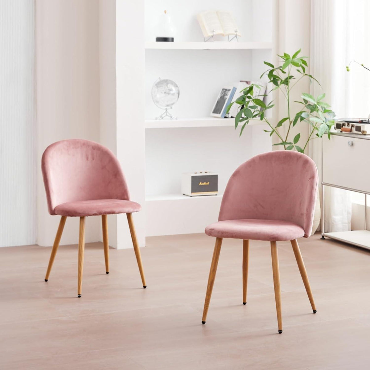 2 Esszimmerstühle Samt, Rosa mit verstellbaren Schutzpolstern