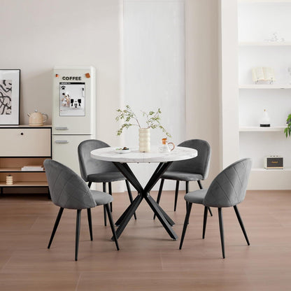 2er-Set Samt Esszimmerstühle mit Metallbeinen – Grau