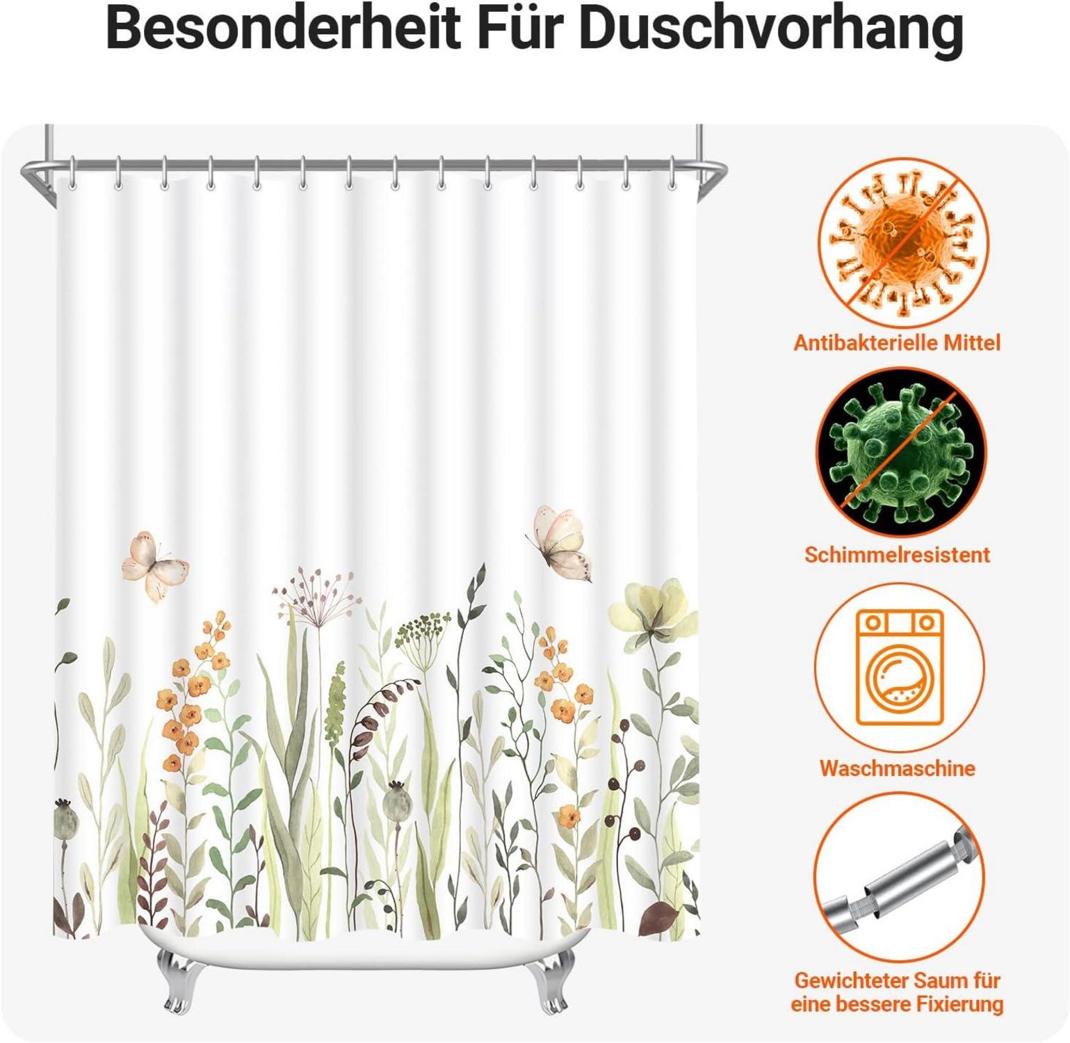 Duschvorhang 150x200cm Schmetterling Blumen Antischimmel Waschbar