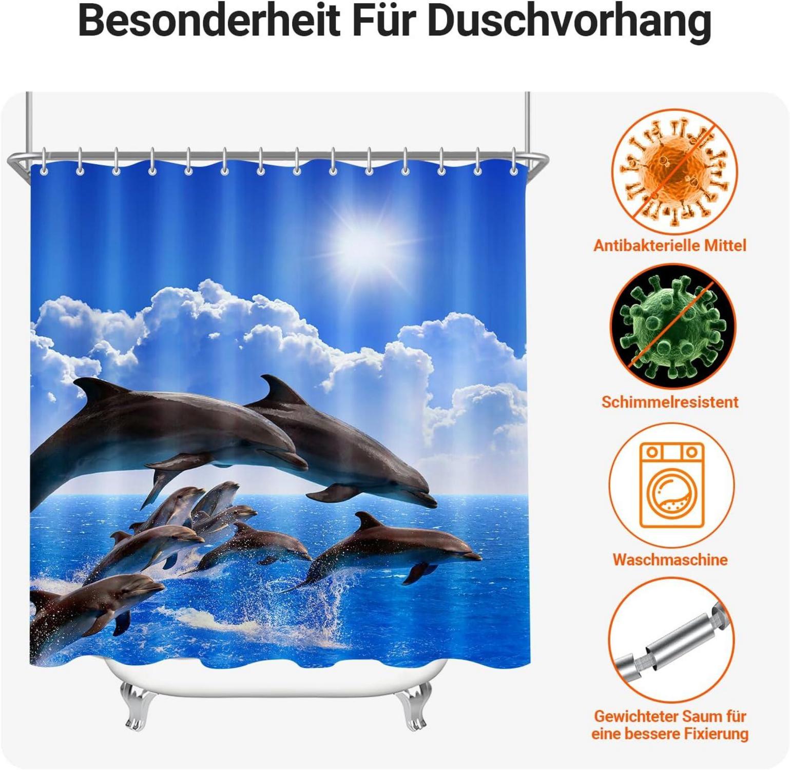 Duschvorhang Delphin 180x180 cm Antischimmel Wasserabweisend Polyester