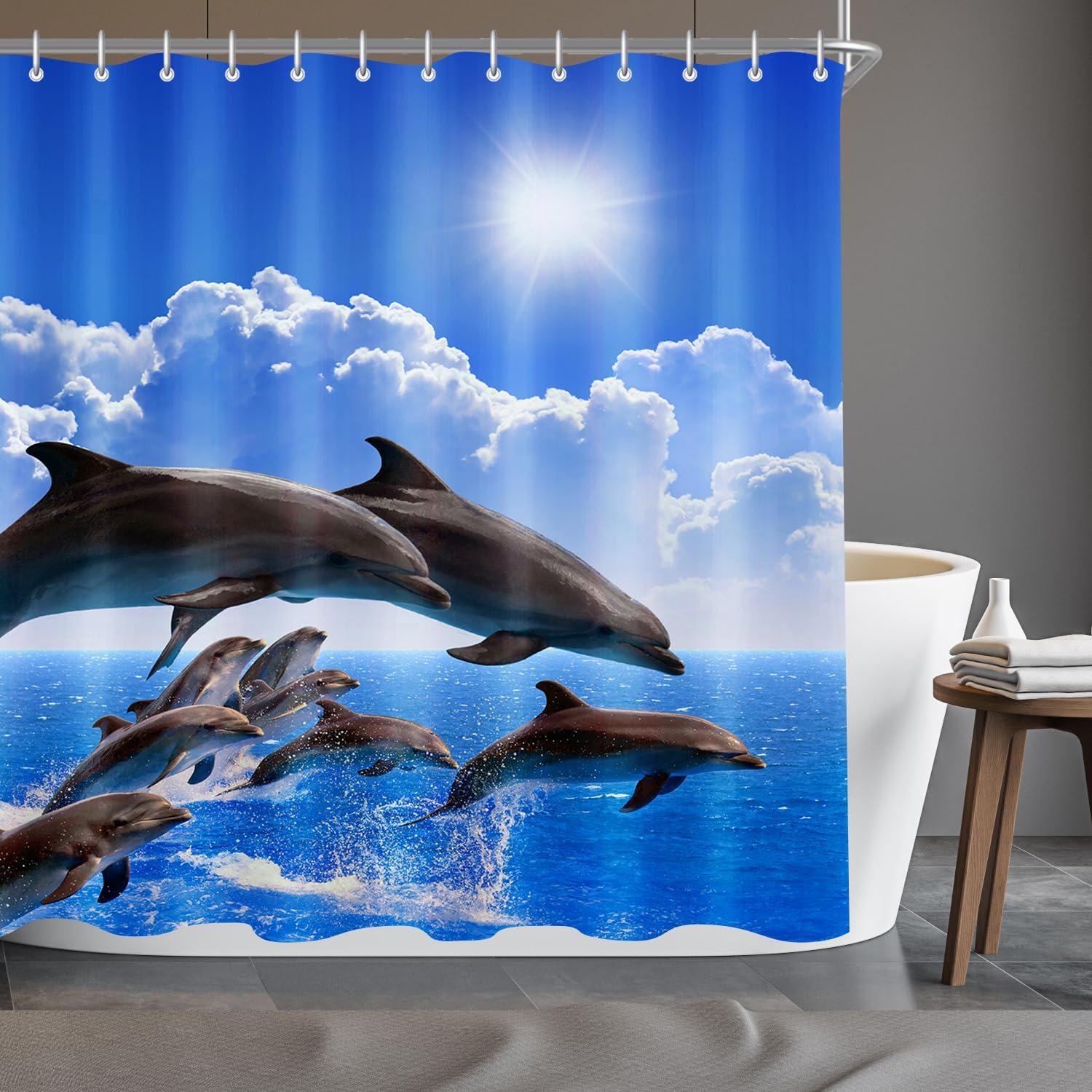 Duschvorhang Delphin 180x180cm Antischimmel Textil Wasserabweisend