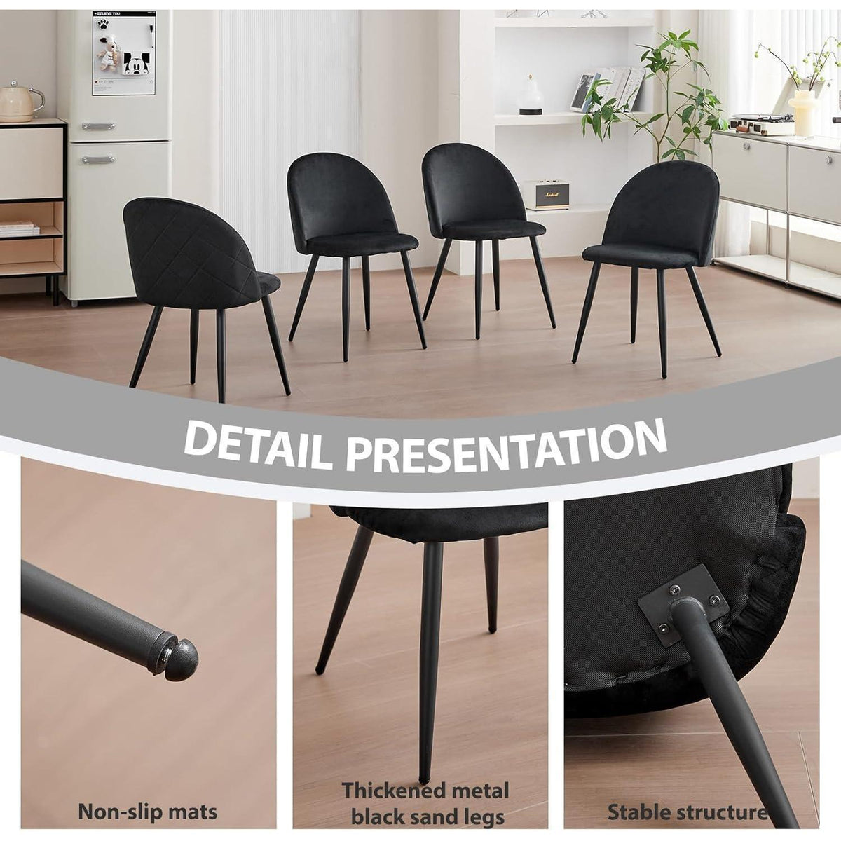 4er Set Samt Esszimmerstühle mit Metallbeinen Schwarz