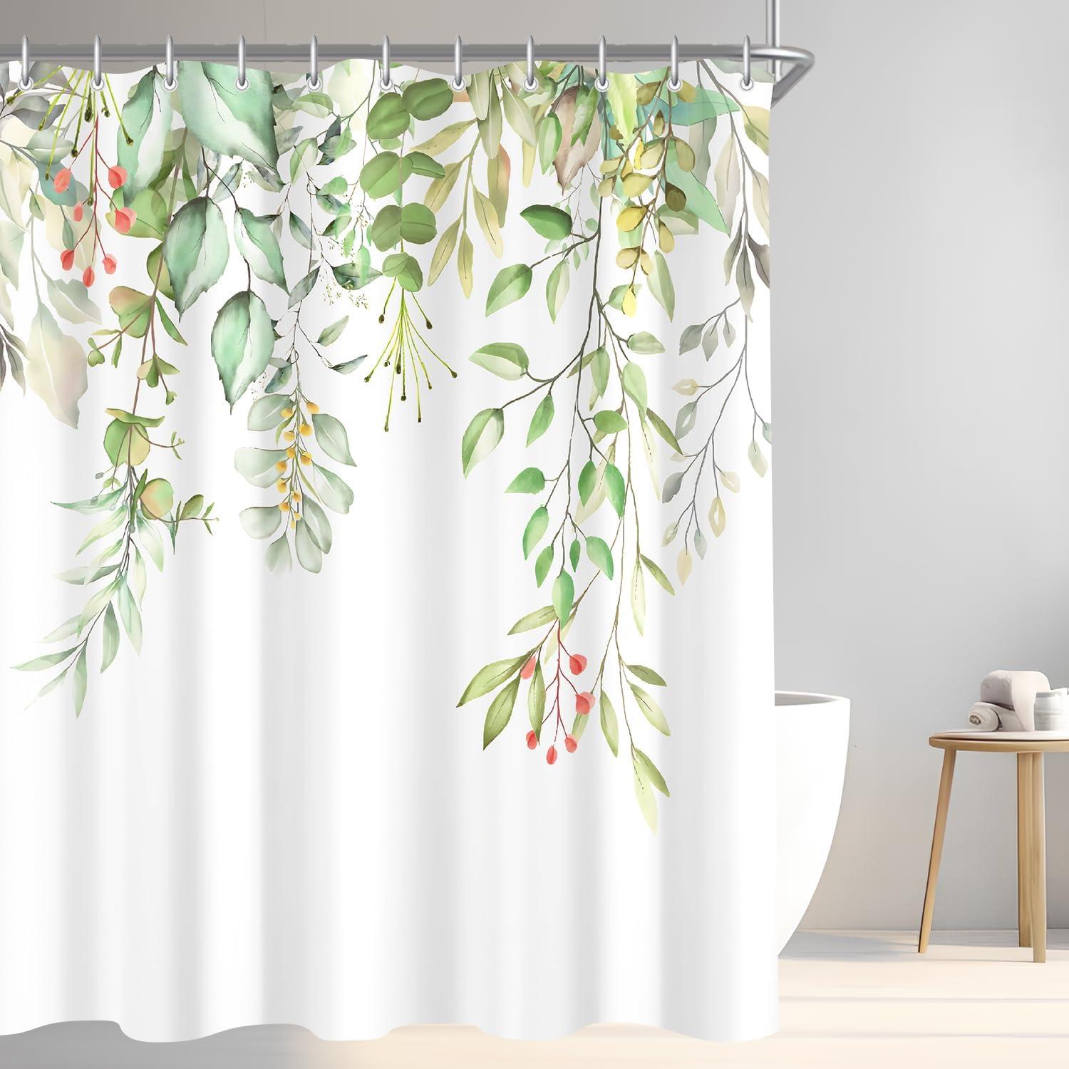 Duschvorhang 120x200 cm Klare Blätter Wasserabweisend Polyester 7 Ösen Badewanne