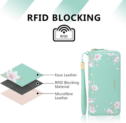 Damen Geldbörse mit RFID-Blockierung und vielen Fächern Blumen Prägung