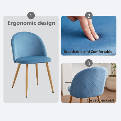 4er Set Samt Esszimmerstühle mit Metallbeinen – Blau