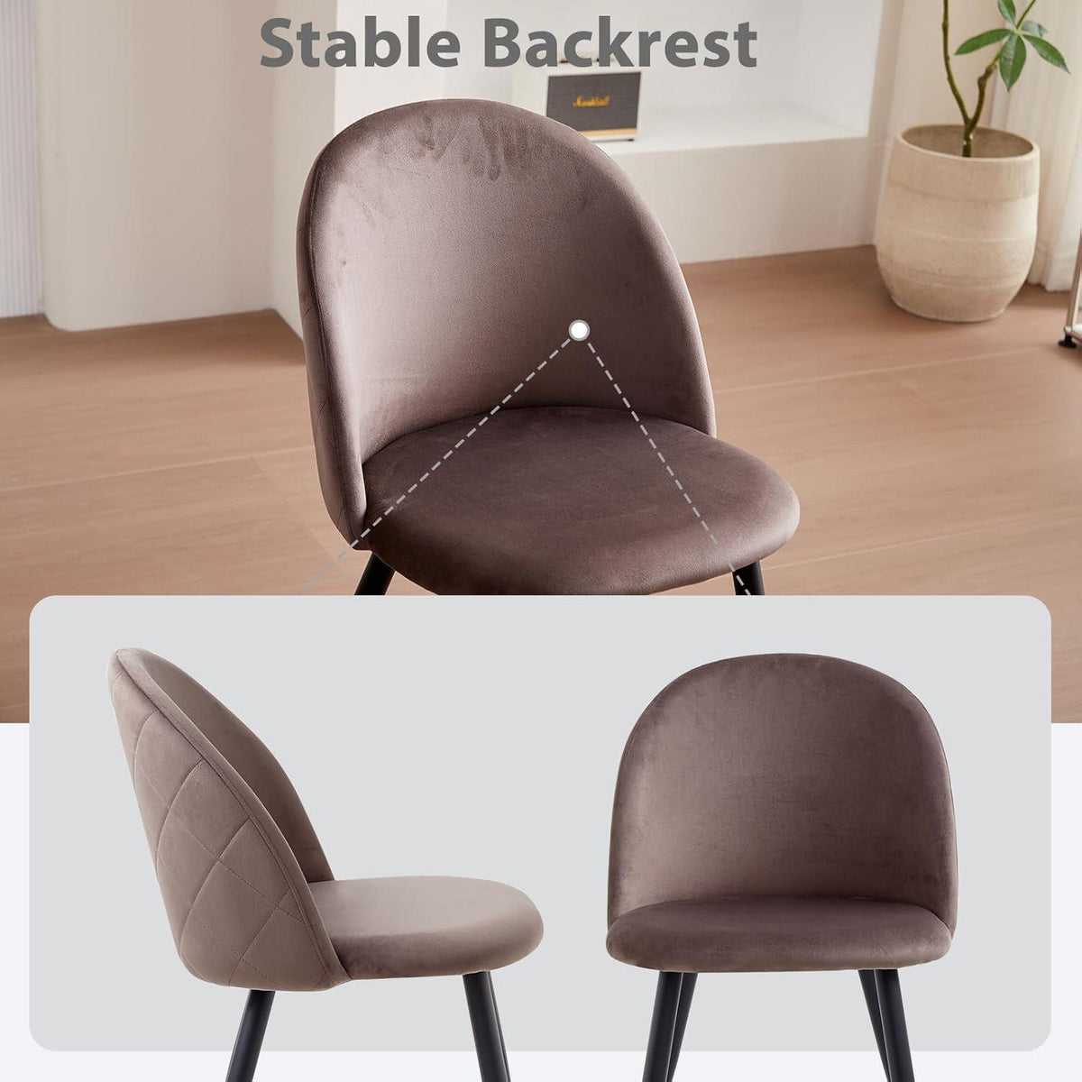 2er-Set Samt Esszimmerstühle mit Metallbeinen – Braun