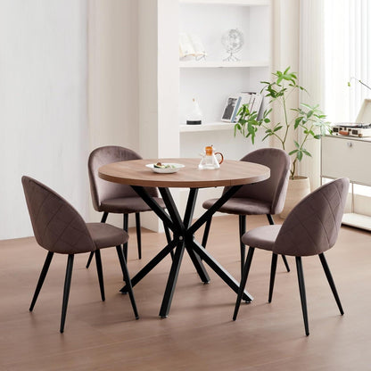 2er-Set Samt Esszimmerstühle mit Metallbeinen – Braun
