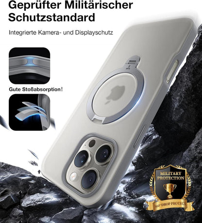 TORRAS 360° Ostand Spin iPhone 16 Pro Max Hülle Magnetisch Militärschutz Grau