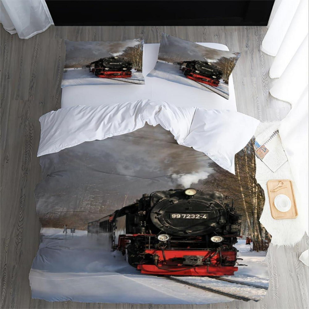 Bettwäsche-Set Eisenbahn Retro 220x240 cm | 3-teilig mit Kissenbezügen