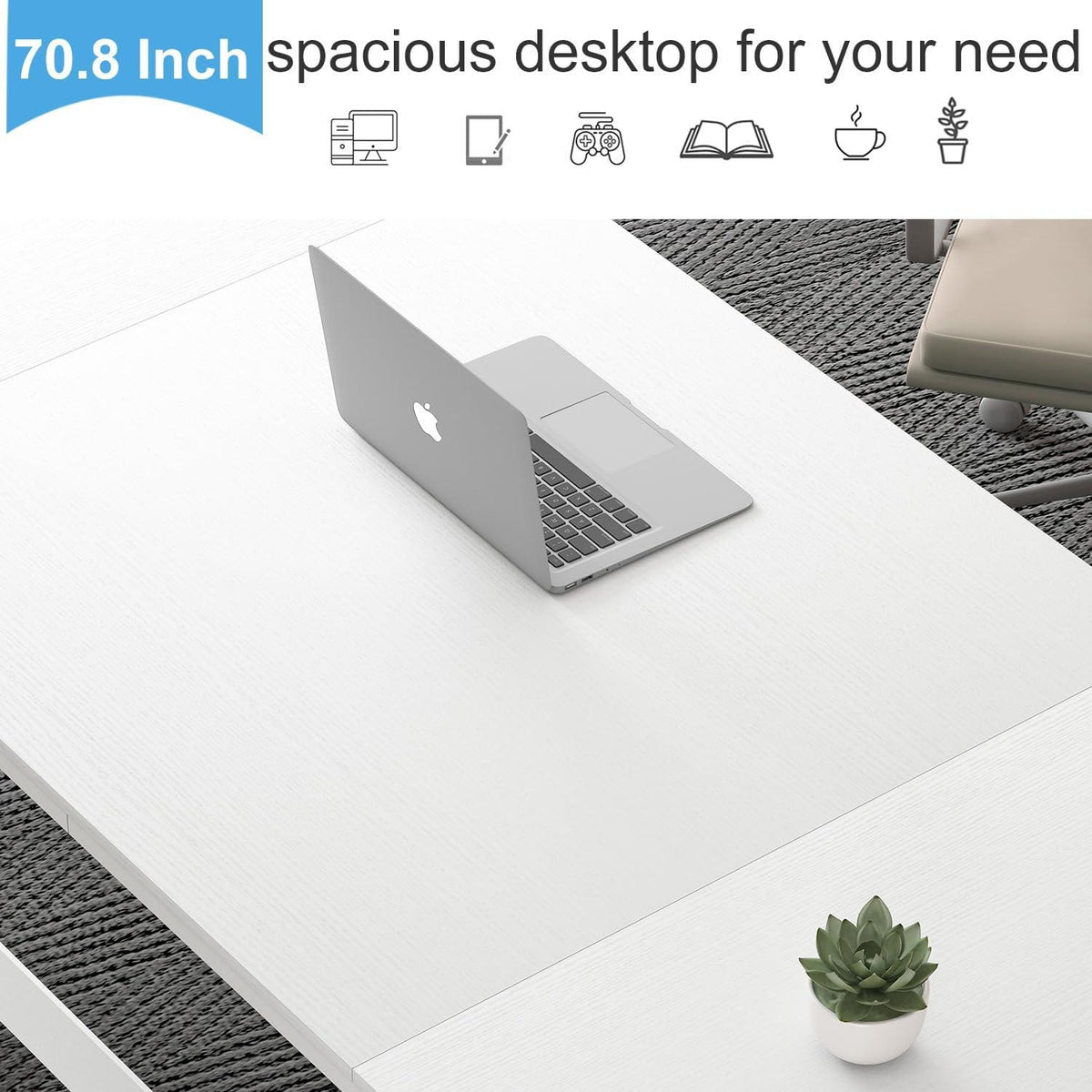 Großer weißer Schreibtisch 70 Zoll | Home-Office Computertisch