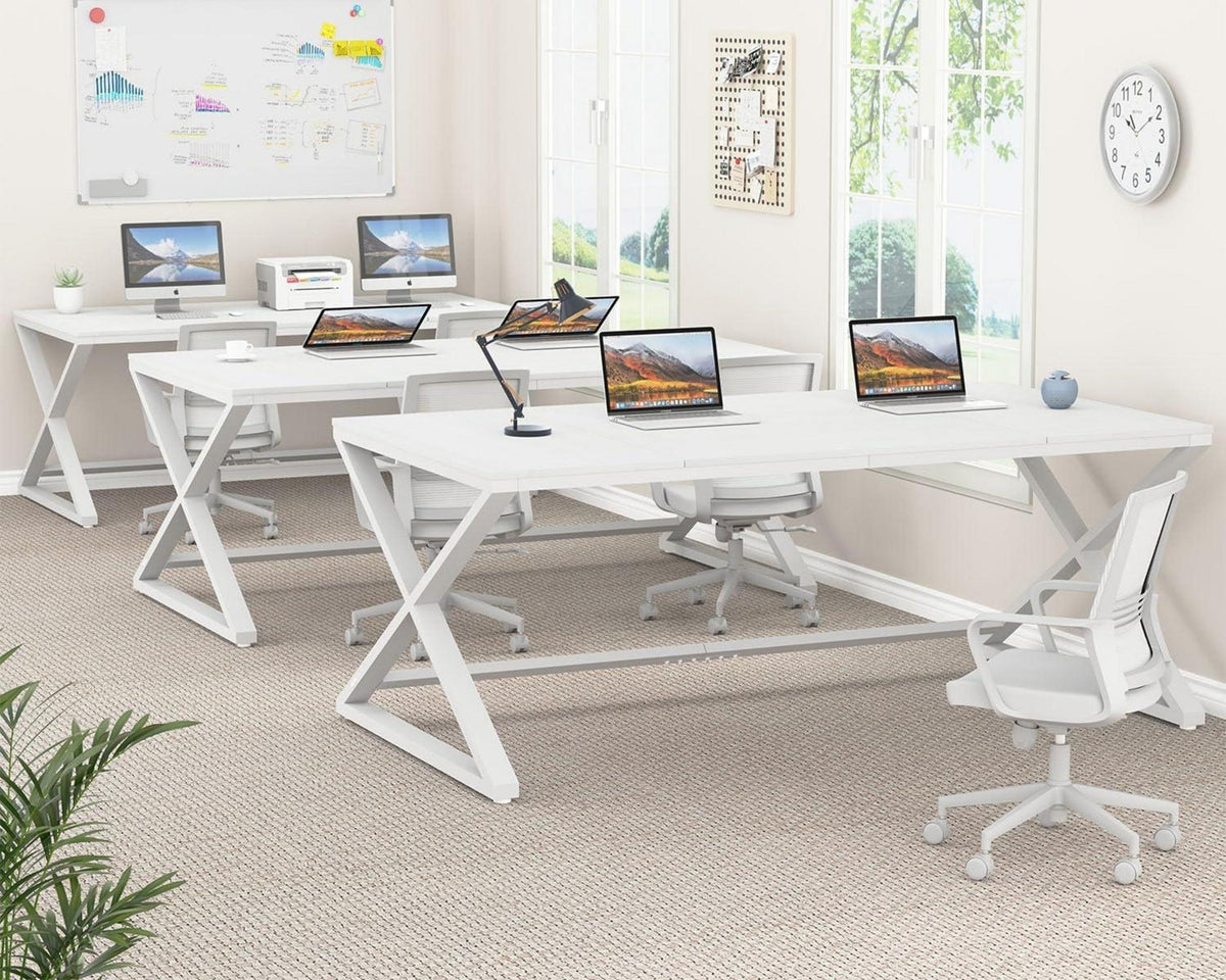 70 Zoll Weißer Schreibtisch für Home Office mit X-förmigen Metallbeinen