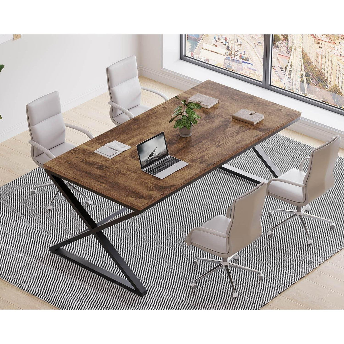 Großer moderner Schreibtisch 180cm Eiche & Schwarz für Home Office