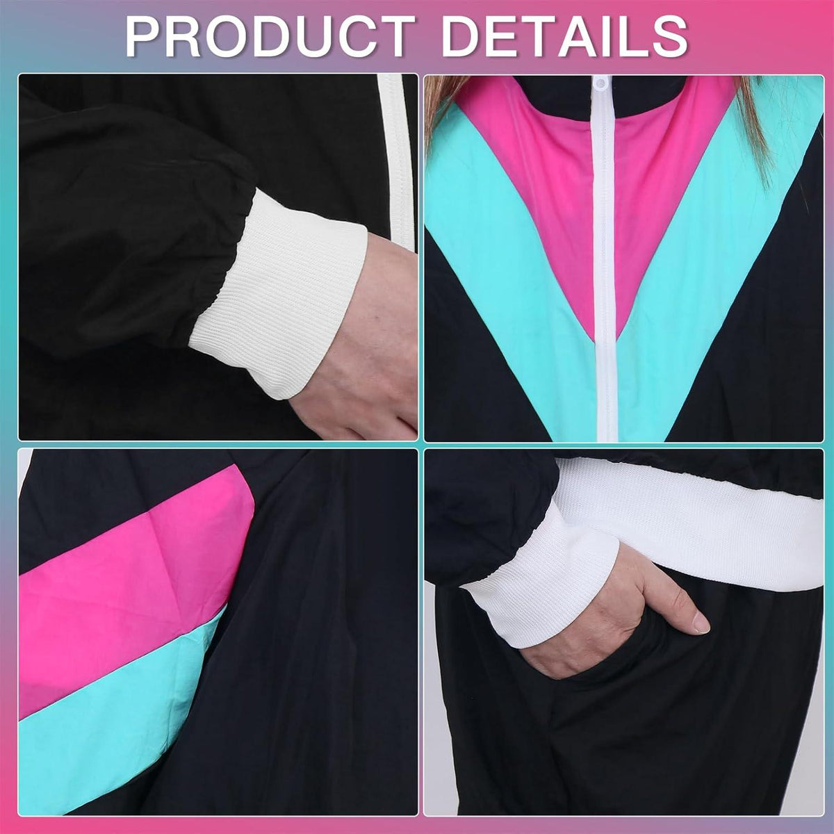 80er Jahre Kostüm Vokuhila Set Trainingsanzug Jacke Hose Assi Perücke für