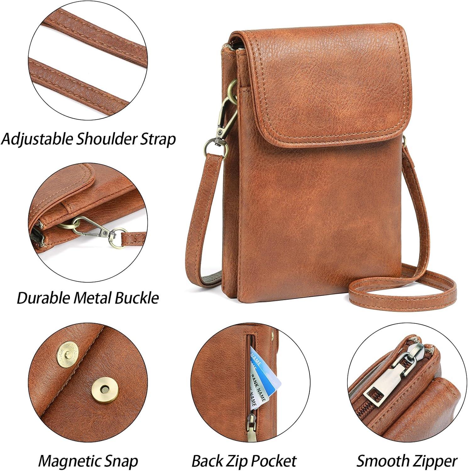 Handtasche Damen RFID Blocking Leder Crossbody Bag Retro-braun
