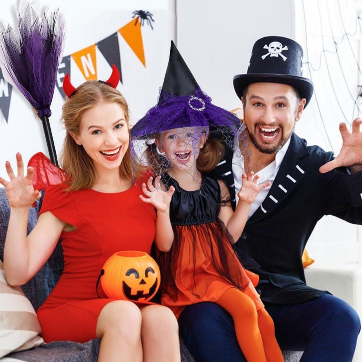 Hexenkostüm Mädchen Halloween Kinder Hexe Hexenhut Rock Besen 3-8 Jahre