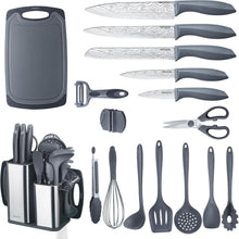 18-teiliges Küchenmesser-Set mit Silikon-Utensilien & Messerblock Grau