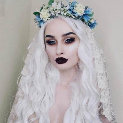 Lange gewellte weiße Anime Cosplay Perücke 60cm