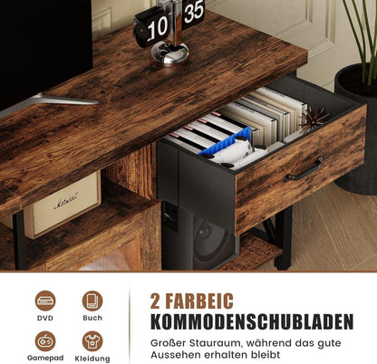 TV Schrank Industriestil 180cm mit Metallgittertür und Stoffschubladen
