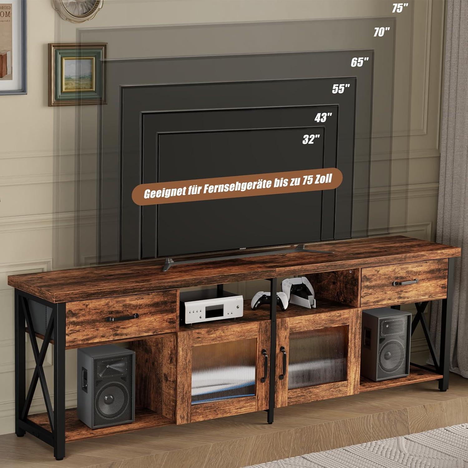 TV Schrank Industriestil 180cm 2 Schränke 70kg Lowboard Holz