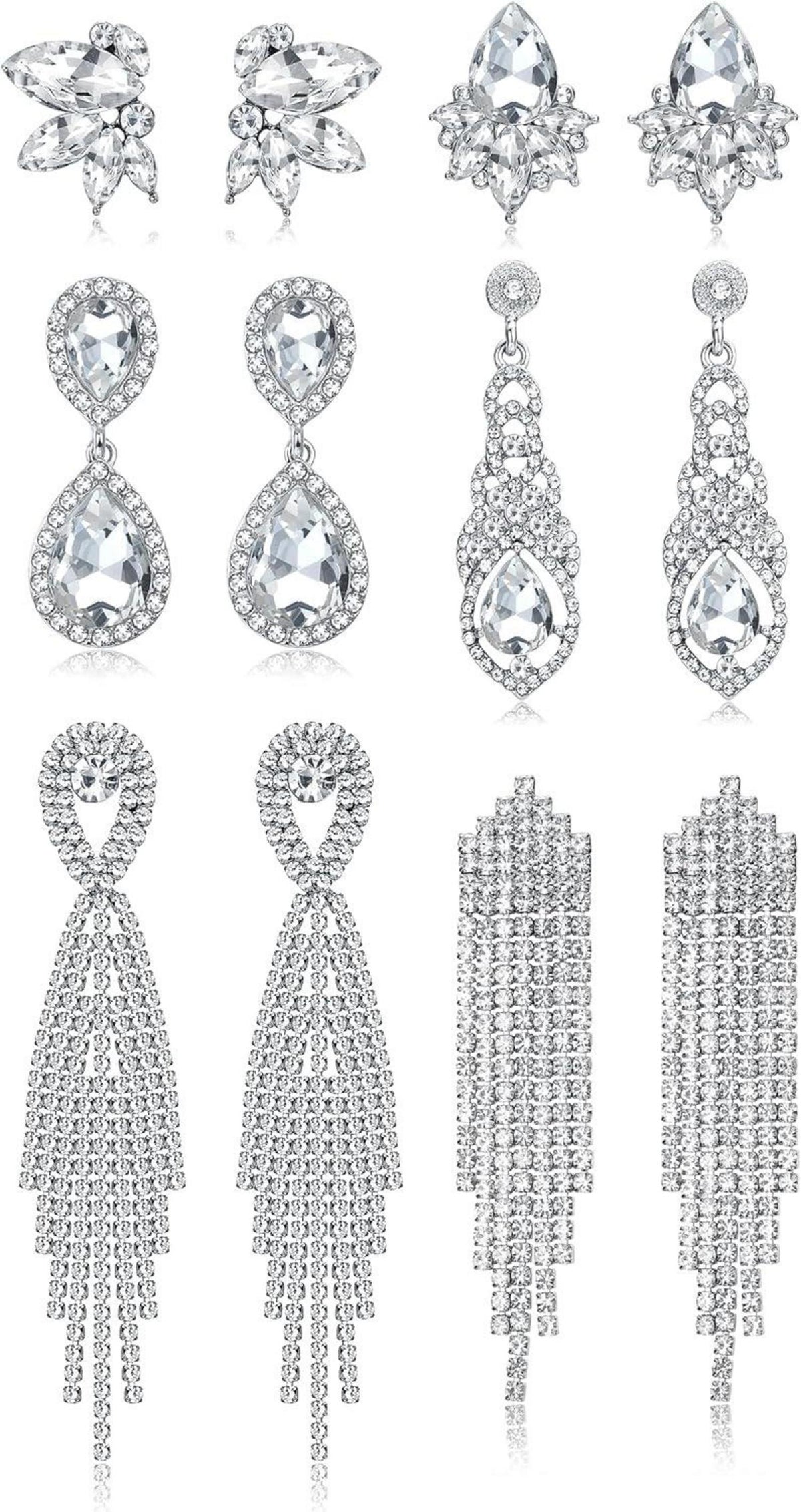 6 Paar Damen Clip Ohrringe Set Strass Silber Non-piercing Hochzeit