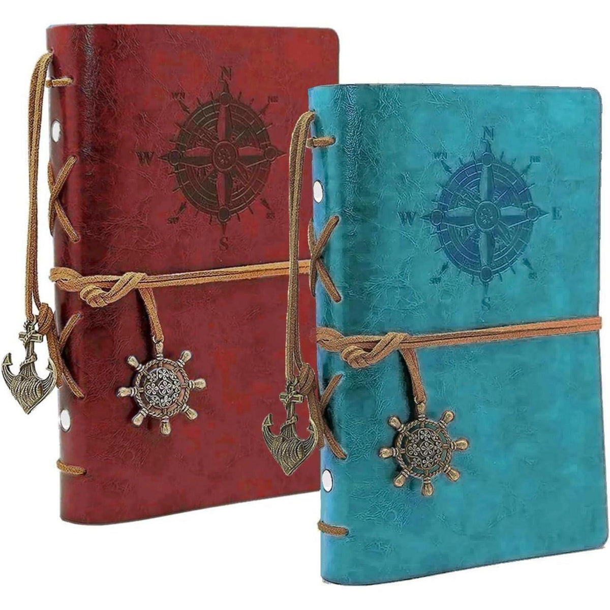 Notizbuch A5 – Vintage Tagebuch Blau Rot in Lederoptik