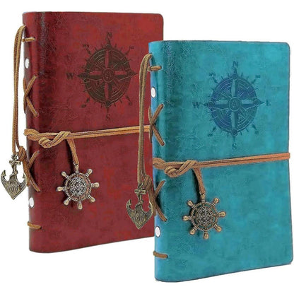 Notizbuch A5 – Vintage Tagebuch Blau Rot in Lederoptik