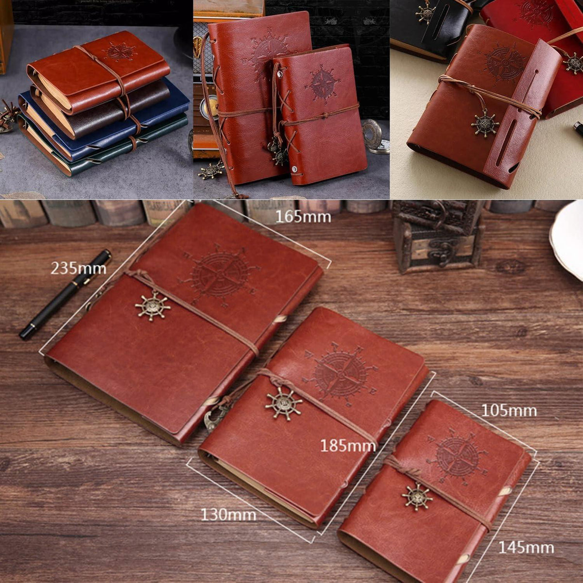 Notizbuch A5 – Vintage Tagebuch Blau Rot in Lederoptik