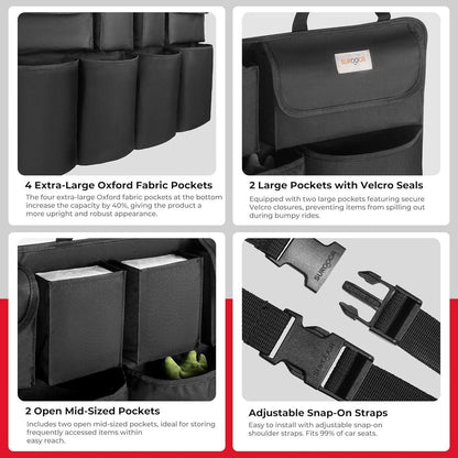 Kofferraum Organizer L-90x46 cm mit 8 Taschen, Schwarz