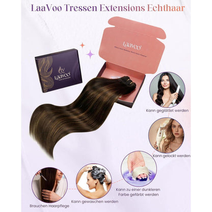 Echthaar Tressen Braun Balayage Ombre 50cm #2/8/2