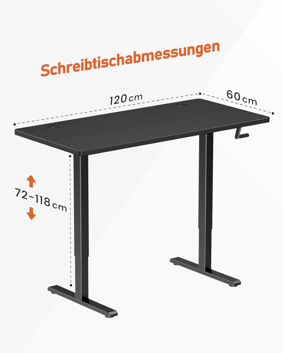 Höhenverstellbarer Schreibtisch Manuell Schwarz 120x60cm Spanplatten
